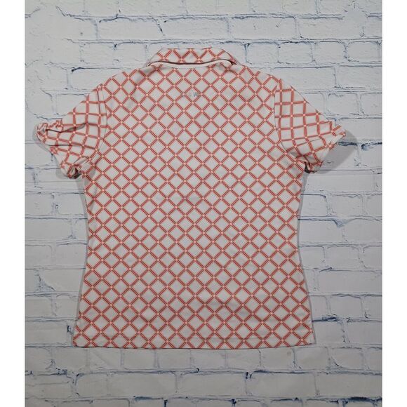 Nvo Shirt Womens White Orange‎ Short Sleeve Polo Golf Geo Print Stretch - Picture 3 of 3